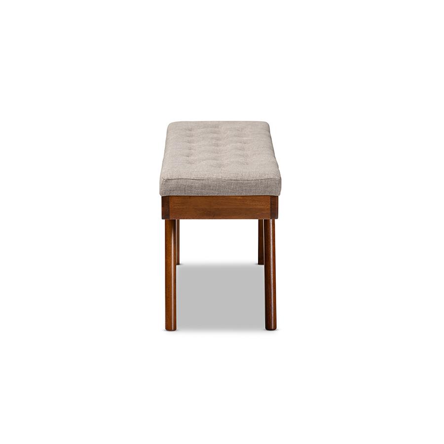 Alona Mid-Century Modern Light Grey Fabric Upholstered Wood Dining Bench. Picture 3