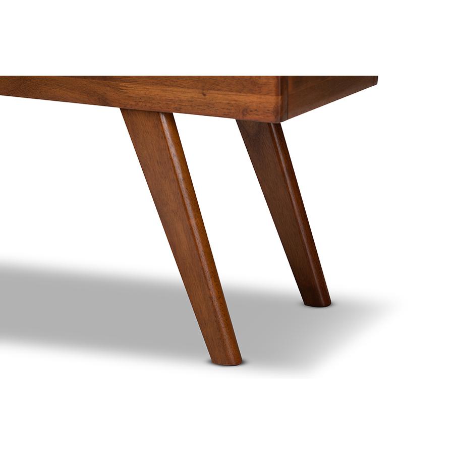 Alona Mid-Century Modern Light Grey Fabric Upholstered Wood Dining Bench. Picture 5