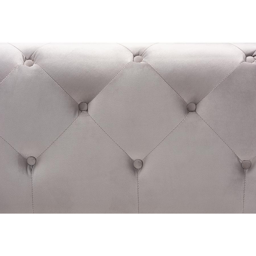 Slate Gray Velvet Fabric Upholstered Button-Tufted Cocktail Ottoman. Picture 3
