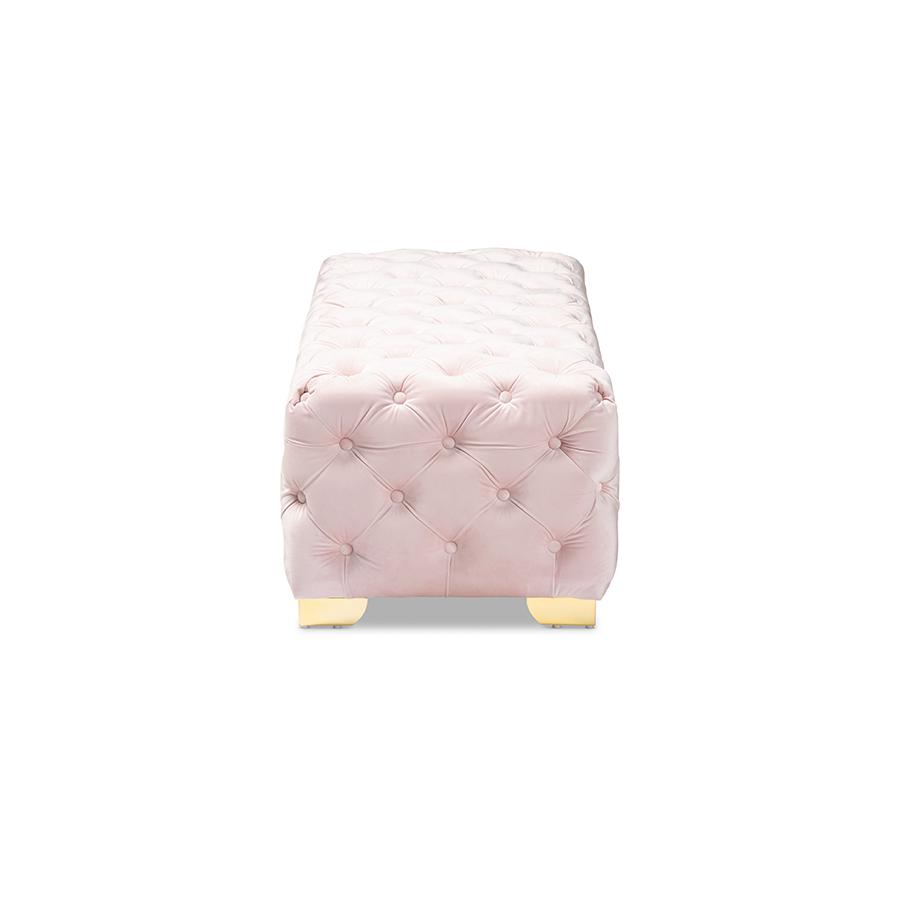 Gold Finished Button Tufted Bench Ottoman. Picture 3