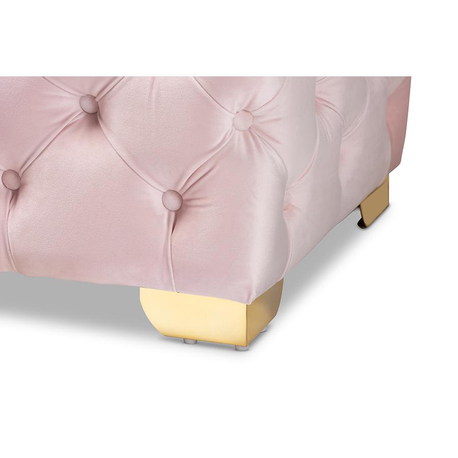 Gold Finished Button Tufted Bench Ottoman. Picture 5