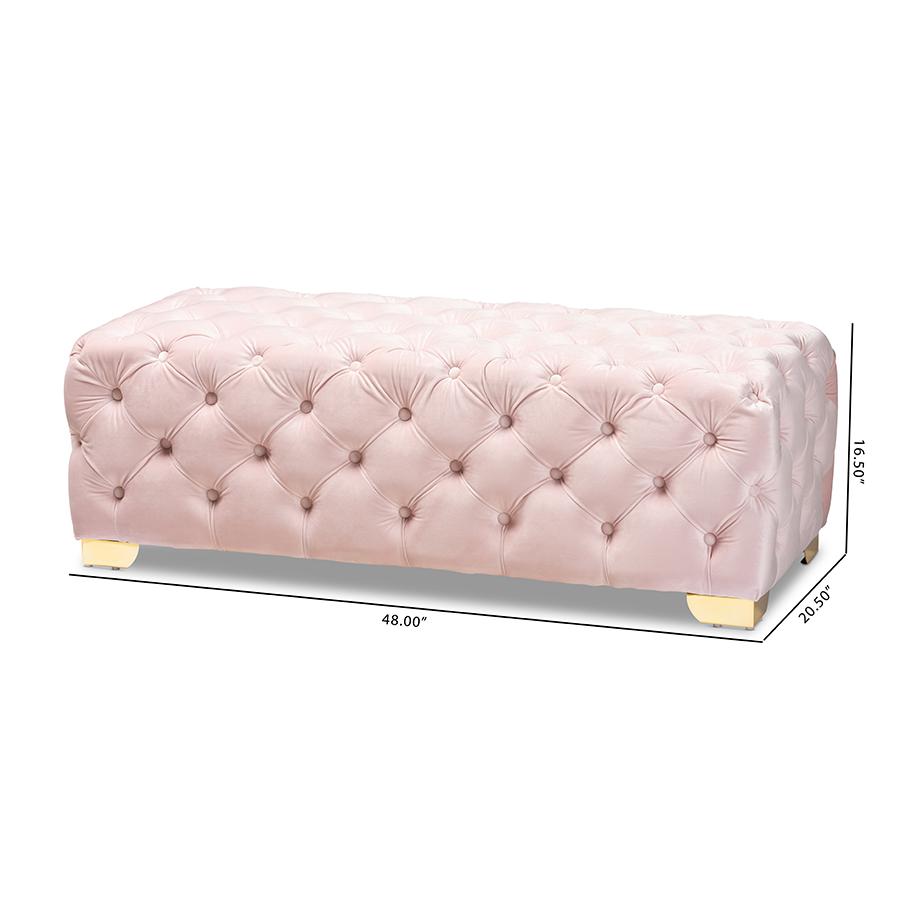 Gold Finished Button Tufted Bench Ottoman. Picture 8