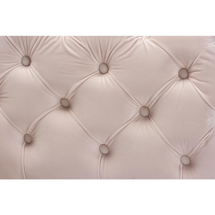 Baxton Studio Avara Glam and Luxe Light Beige Velvet Fabric Upholstered Gold Finished Button Tufted Bench Ottoman. Picture 5