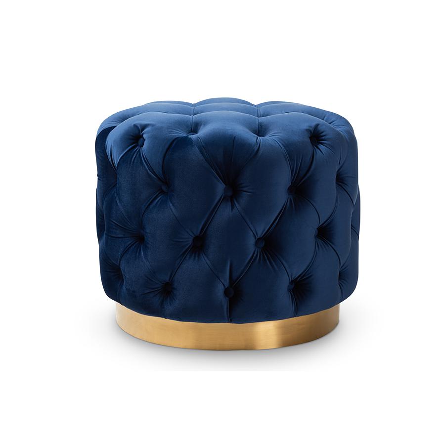 Gold-Finished Button Tufted Ottoman. Picture 1