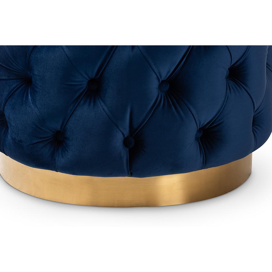 Gold-Finished Button Tufted Ottoman. Picture 2