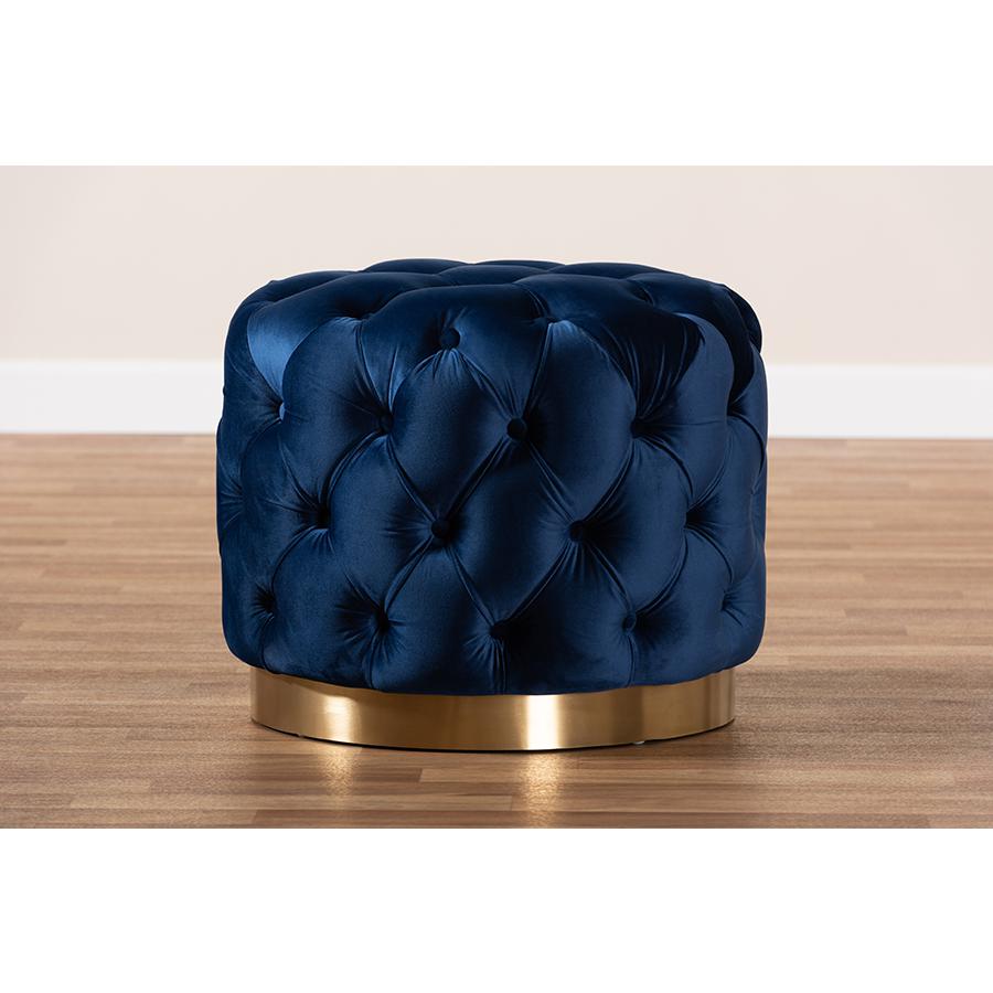 Gold-Finished Button Tufted Ottoman. Picture 4