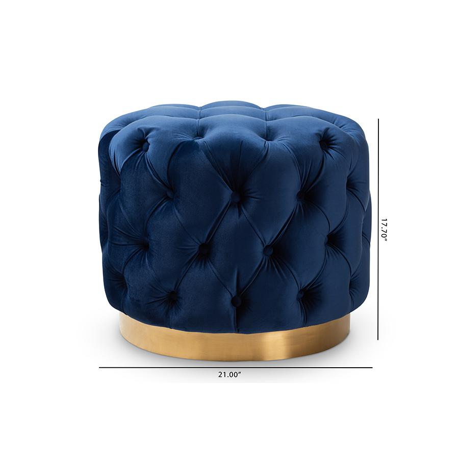 Gold-Finished Button Tufted Ottoman. Picture 5