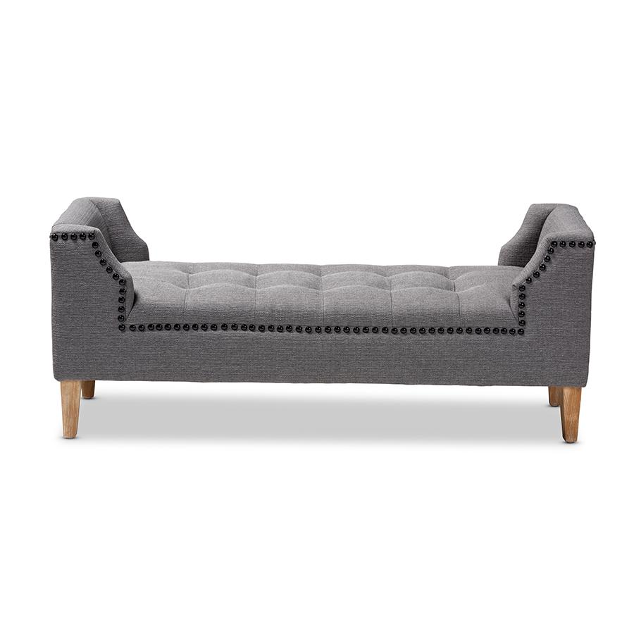 Baxton Studio Perret Modern and Contemporary Gray Linen Fabric Upholstered Oak Brown Finished Wood Bench. Picture 3