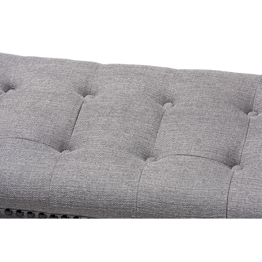Baxton Studio Perret Modern and Contemporary Gray Linen Fabric Upholstered Oak Brown Finished Wood Bench. Picture 5