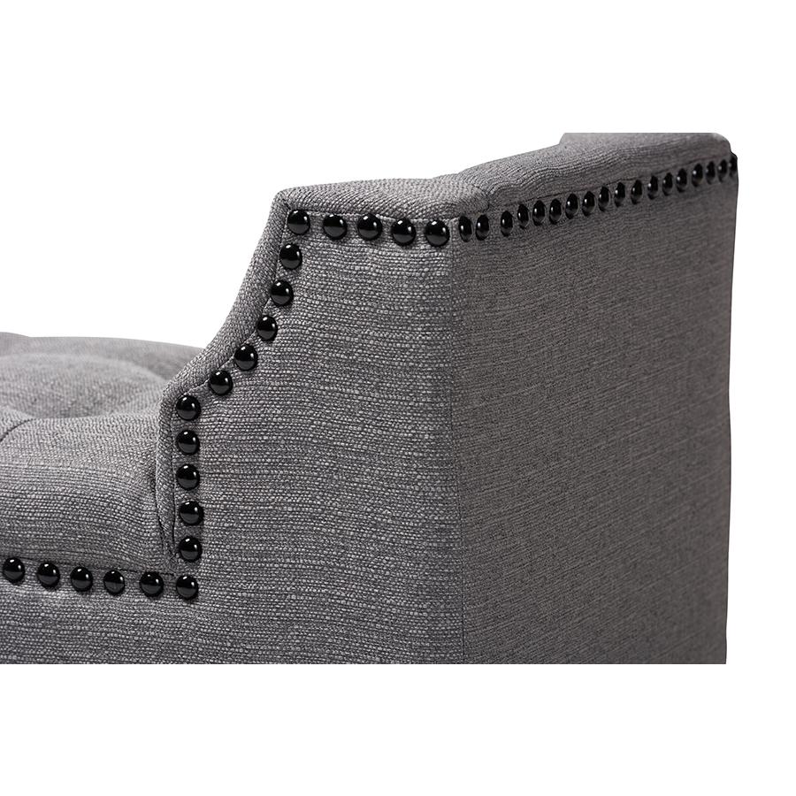 Baxton Studio Perret Modern and Contemporary Gray Linen Fabric Upholstered Oak Brown Finished Wood Bench. Picture 6