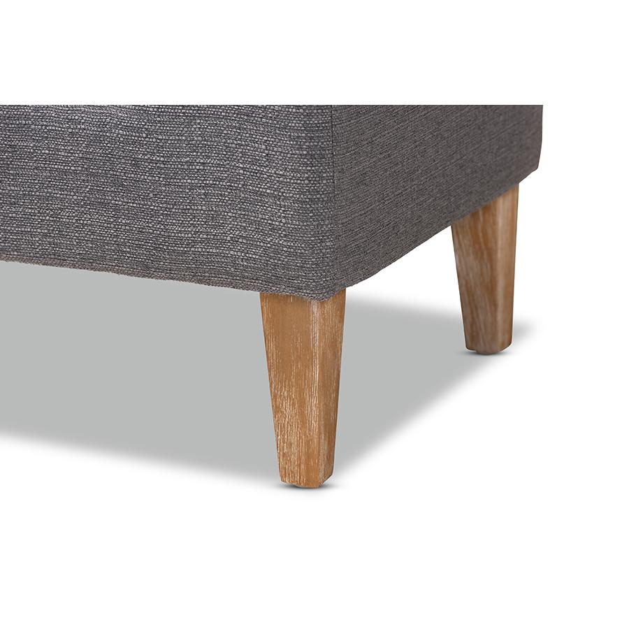 Baxton Studio Perret Modern and Contemporary Gray Linen Fabric Upholstered Oak Brown Finished Wood Bench. Picture 7