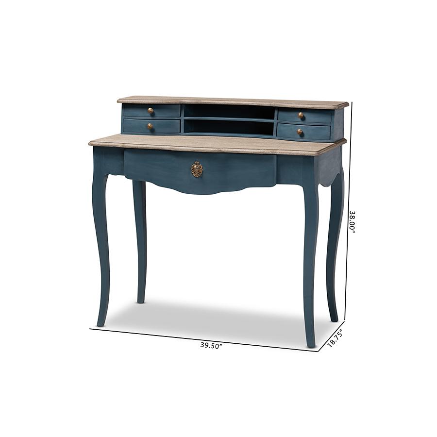 Celestine French Provincial Blue Spruce Finished Wood Accent Writing Desk. Picture 11