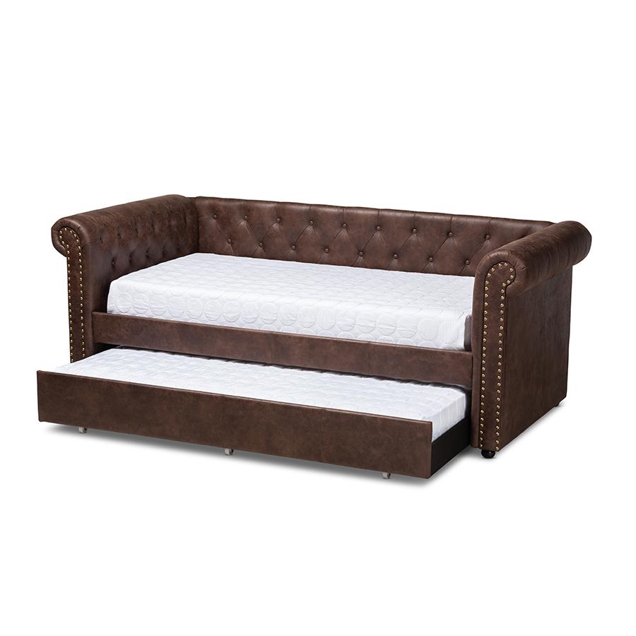Leather Upholstered Daybed with Trundle. Picture 2