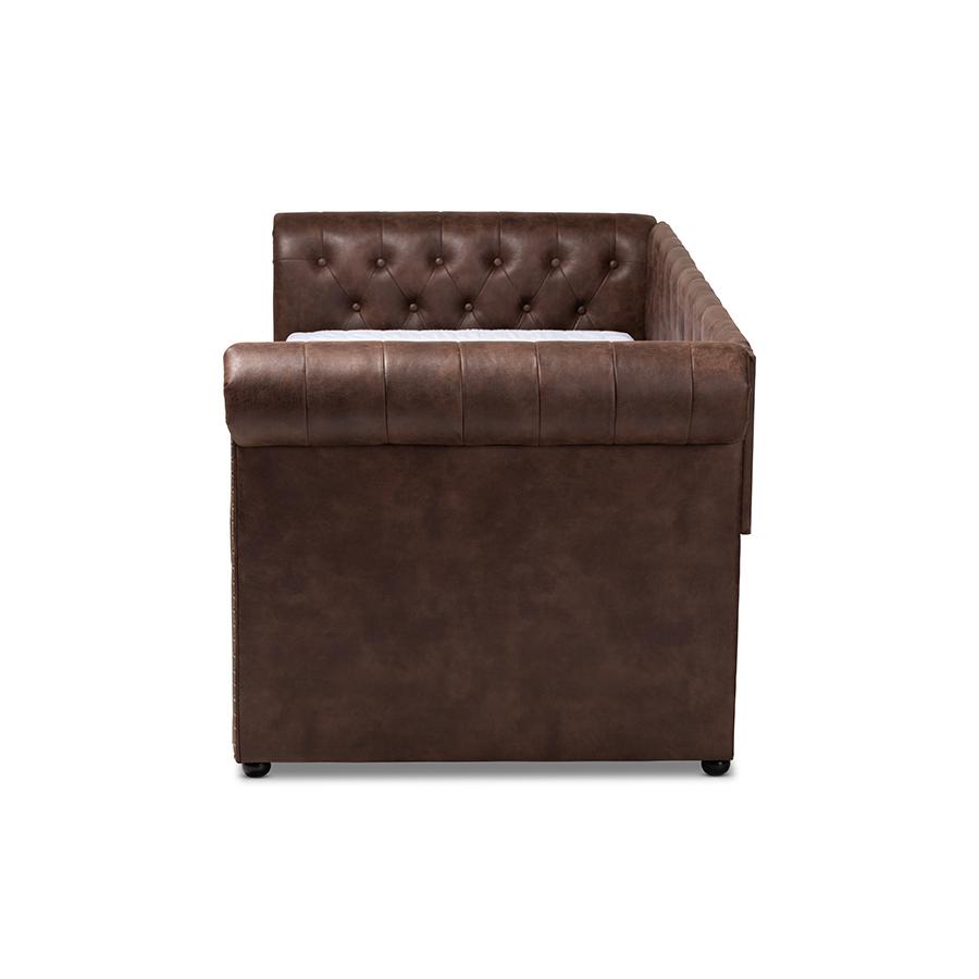 Leather Upholstered Daybed with Trundle. Picture 3