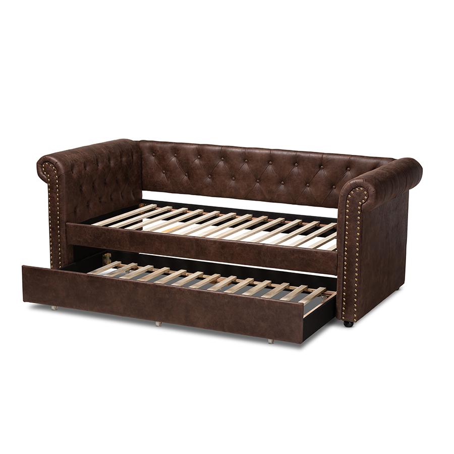 Leather Upholstered Daybed with Trundle. Picture 5
