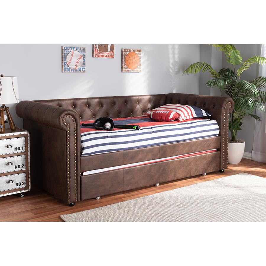 Leather Upholstered Daybed with Trundle. Picture 7