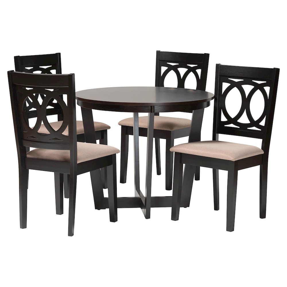 Kara Modern Sand Dark Brown Finished Wood 5-Piece Dining Set. Picture 1