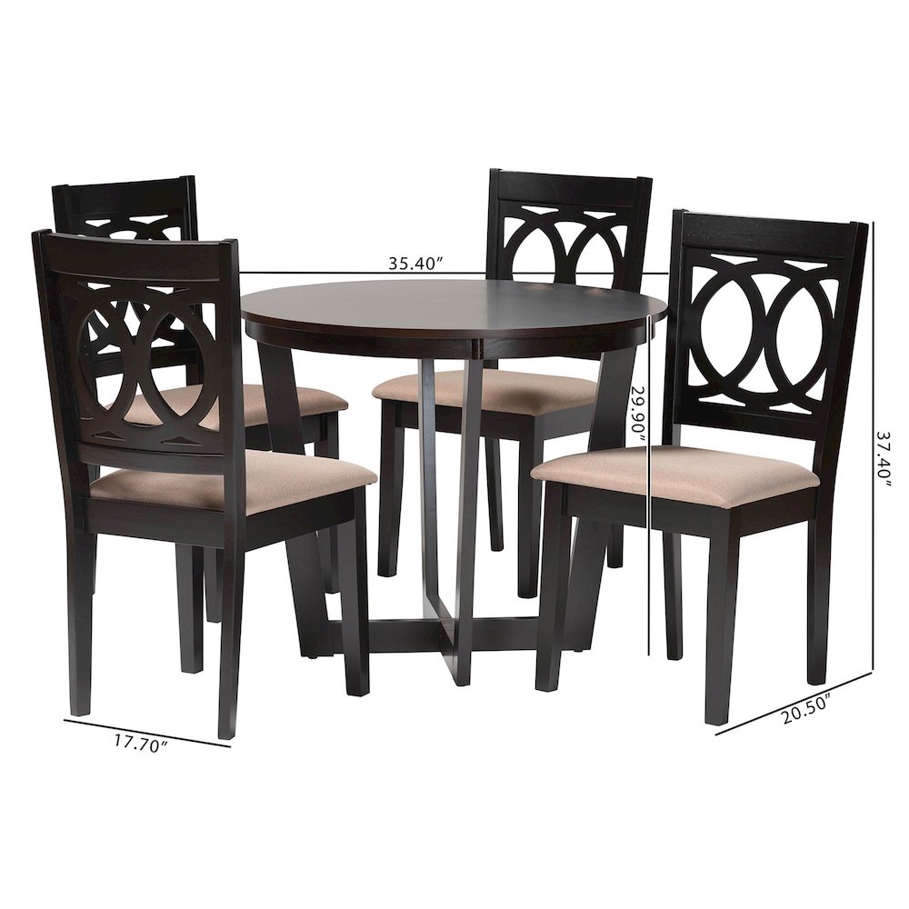 Kara Modern Sand Dark Brown Finished Wood 5-Piece Dining Set. Picture 10