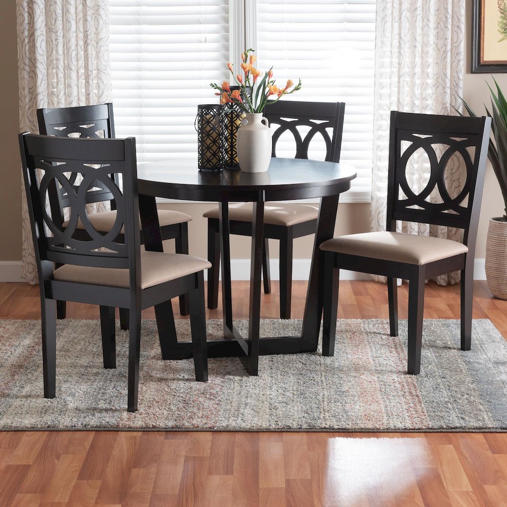 Kara Modern Sand Dark Brown Finished Wood 5-Piece Dining Set. Picture 8
