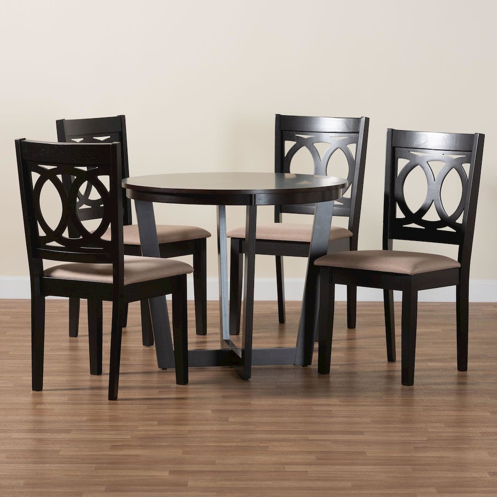 Kara Modern Sand Dark Brown Finished Wood 5-Piece Dining Set. Picture 9