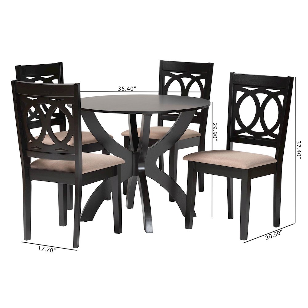 Rita Modern Sand Dark Brown Finished Wood 5-Piece Dining Set. Picture 10