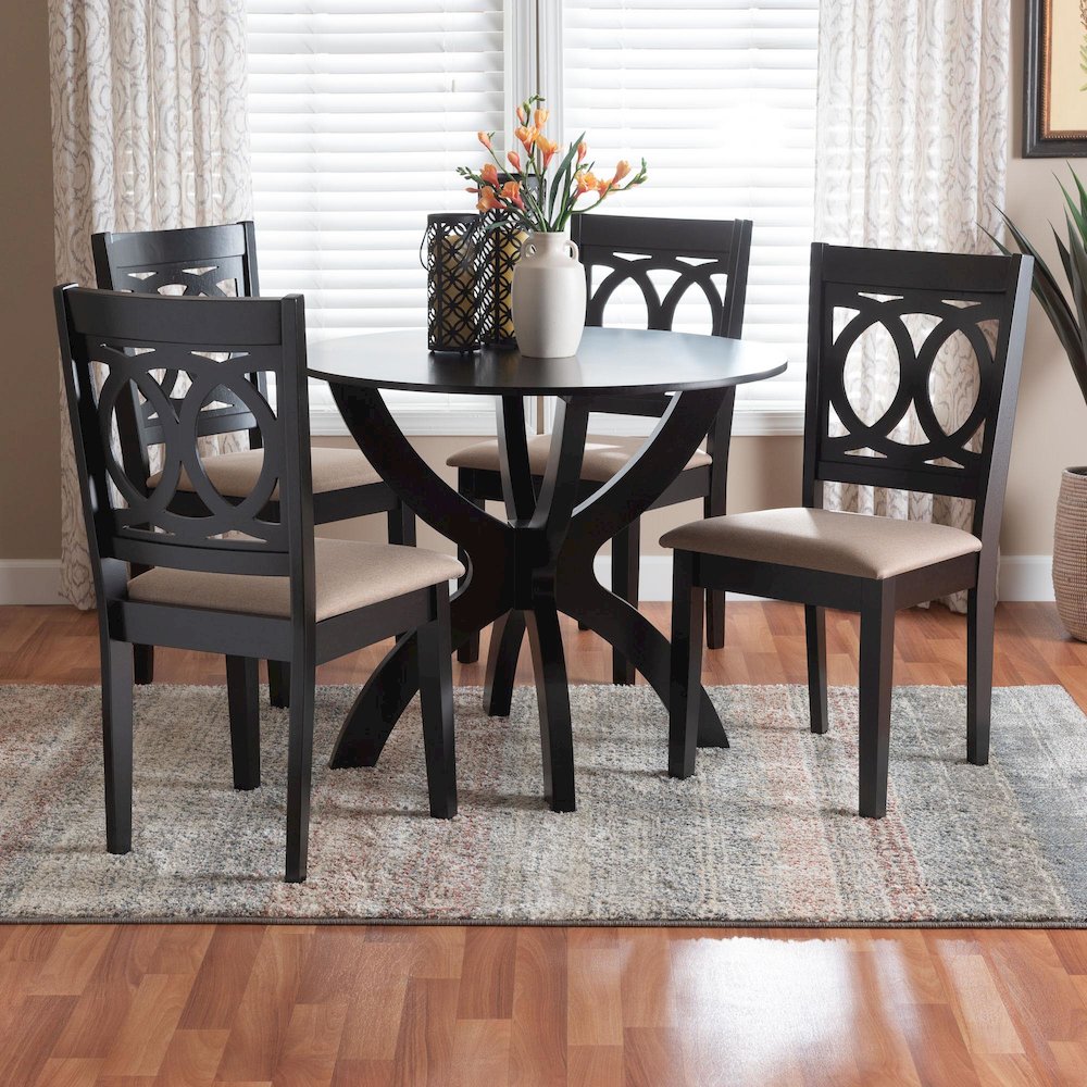 Rita Modern Sand Dark Brown Finished Wood 5-Piece Dining Set. Picture 8