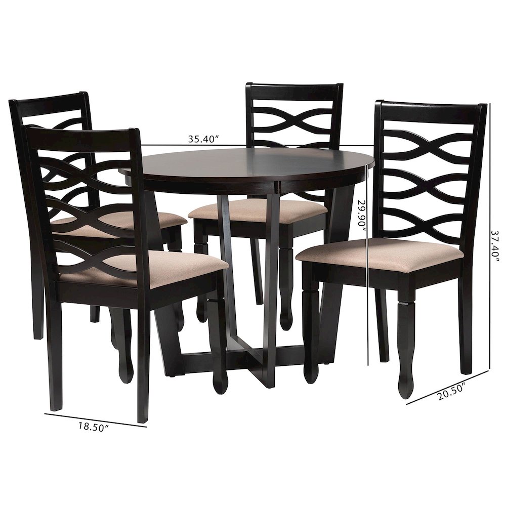 Leda Modern Sand Fabric and Dark Brown Finished Wood 5-Piece Dining Set. Picture 10
