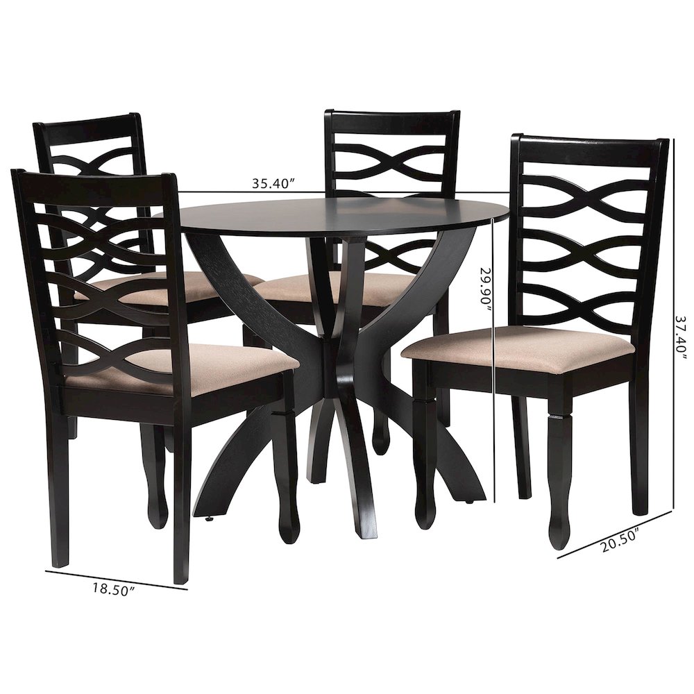 Aspen Modern Sand Fabric and Dark Brown Finished Wood 5-Piece Dining Set. Picture 10