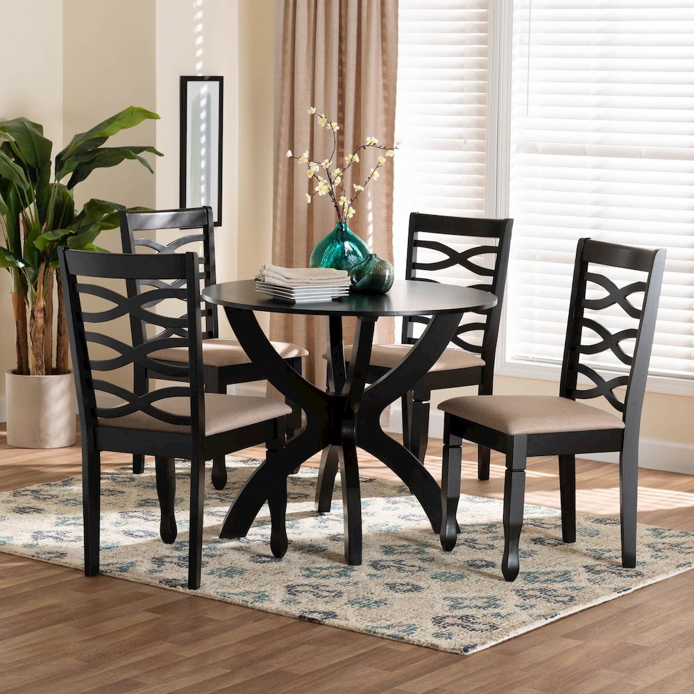 Aspen Modern Sand Fabric and Dark Brown Finished Wood 5-Piece Dining Set. Picture 8