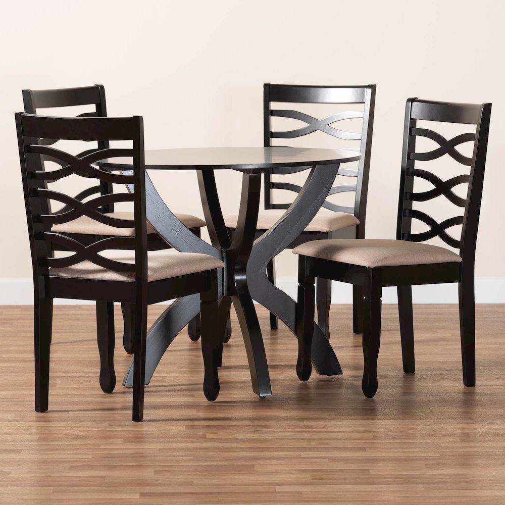 Aspen Modern Sand Fabric and Dark Brown Finished Wood 5-Piece Dining Set. Picture 9