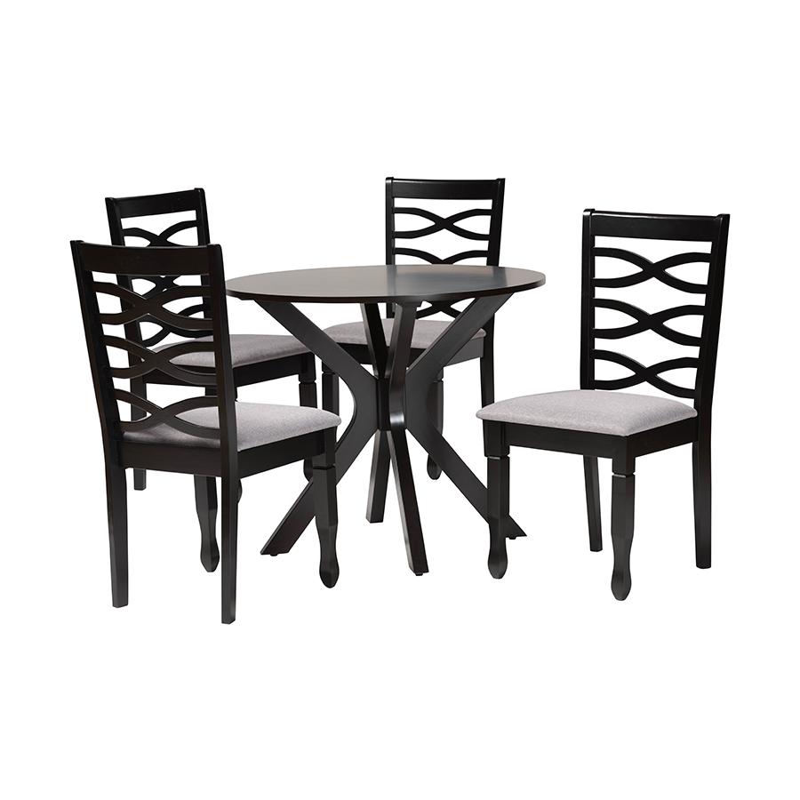 Mila Modern Grey Fabric and Dark Brown Finished Wood 5-Piece Dining Set. Picture 1