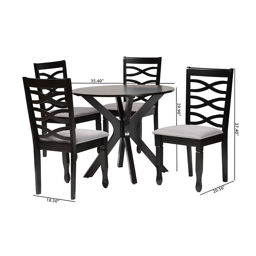 Mila Modern Grey Fabric and Dark Brown Finished Wood 5-Piece Dining Set. Picture 10