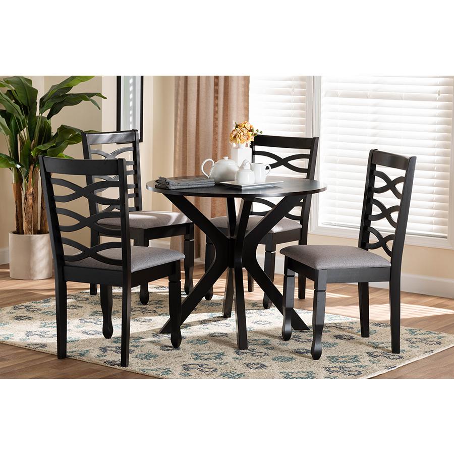 Mila Modern Grey Fabric and Dark Brown Finished Wood 5-Piece Dining Set. Picture 8