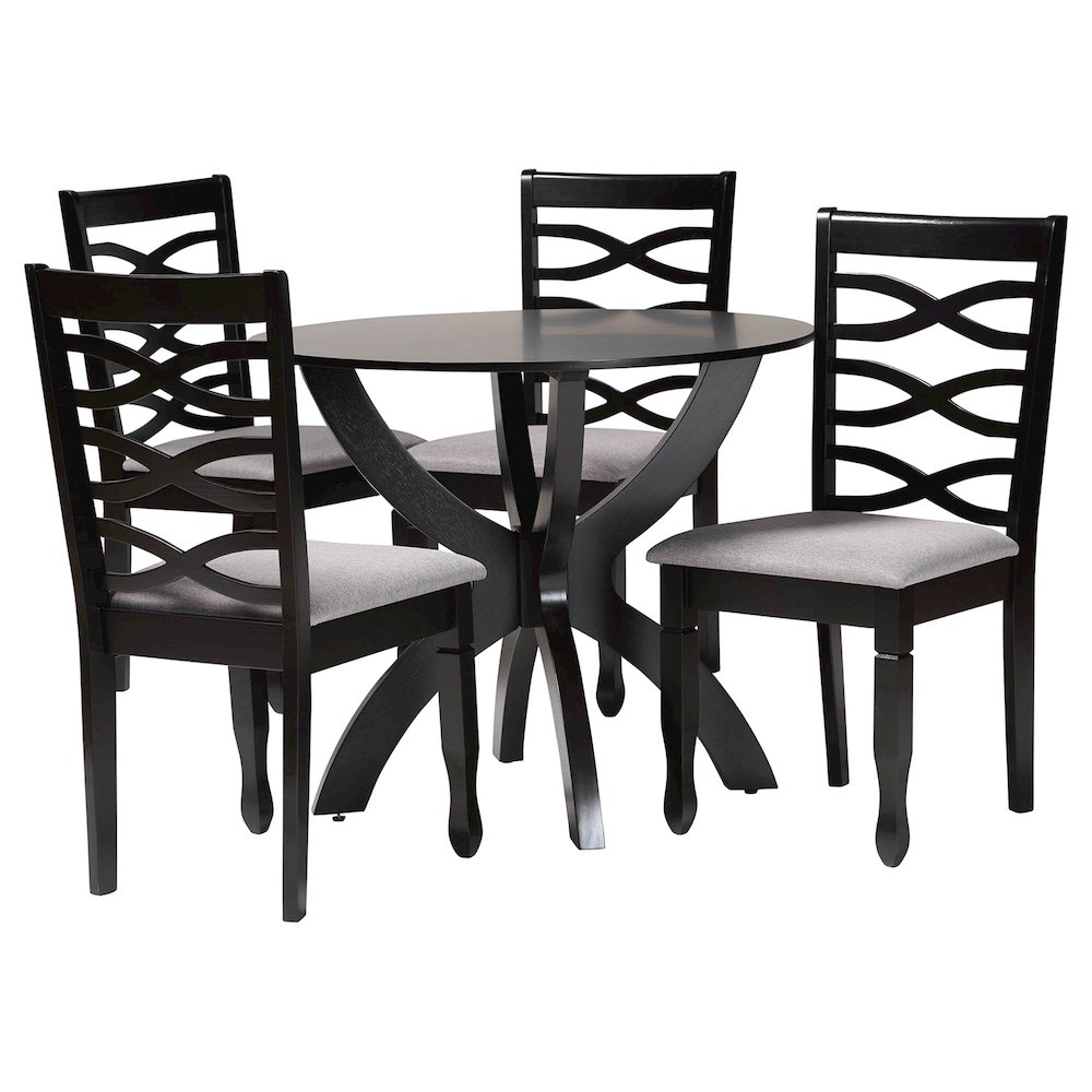 Aspen Modern Grey Fabric and Dark Brown Finished Wood 5-Piece Dining Set. Picture 1
