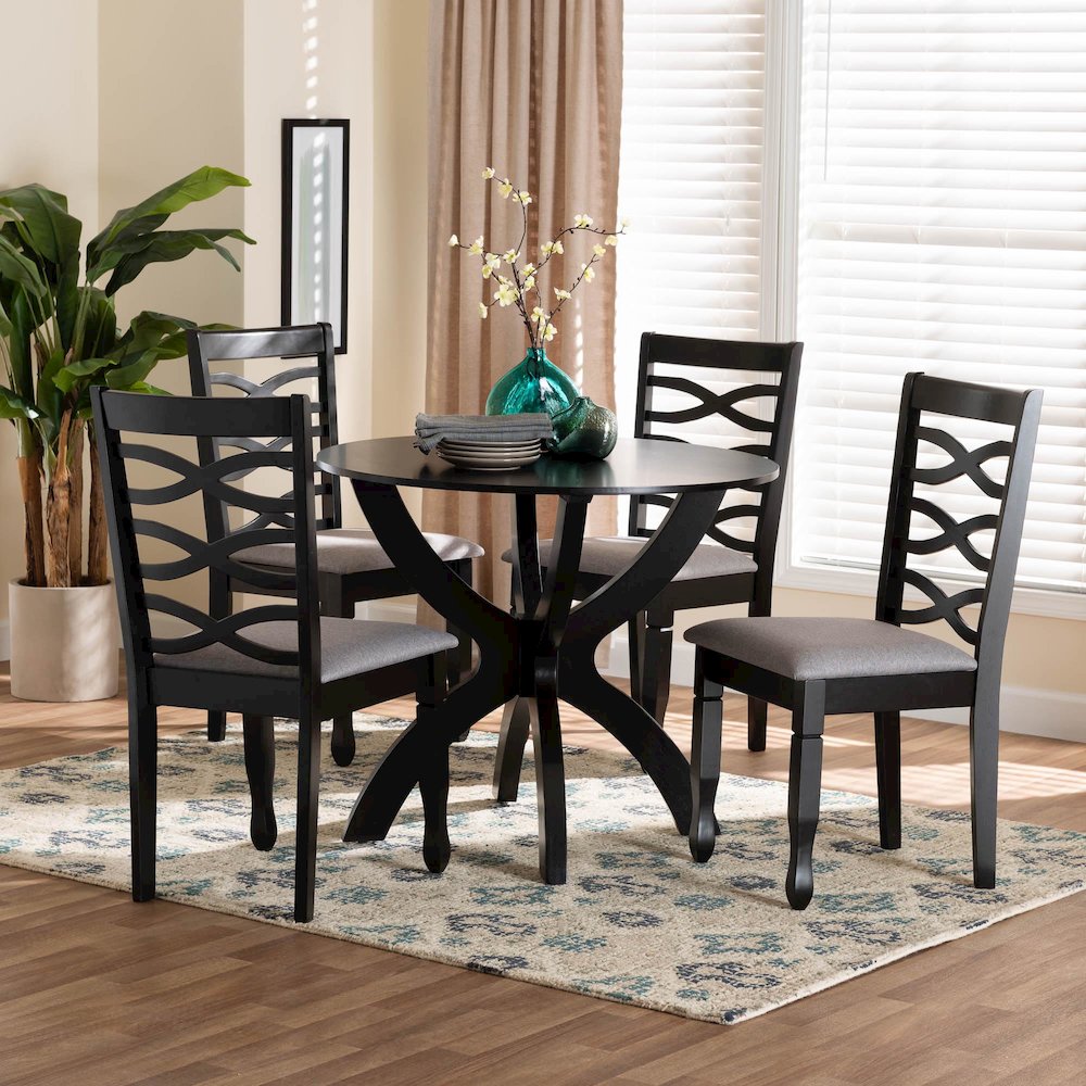 Aspen Modern Grey Fabric and Dark Brown Finished Wood 5-Piece Dining Set. Picture 8