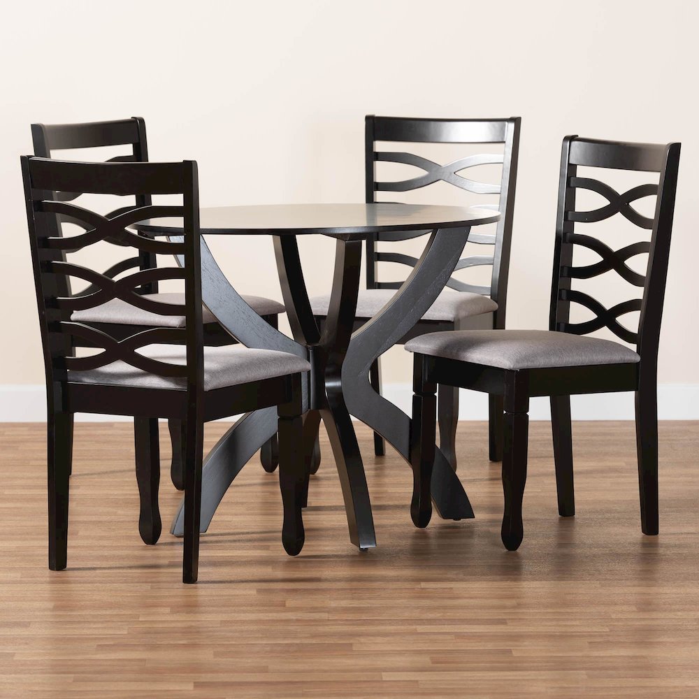 Aspen Modern Grey Fabric and Dark Brown Finished Wood 5-Piece Dining Set. Picture 9