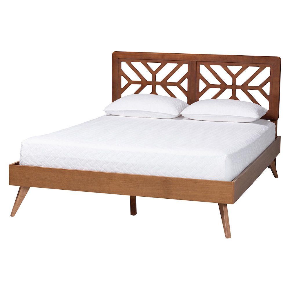 Kirabo Platform Bed - Mid-Century Modern Bed with Cutout Headboard, Queen. Picture 1