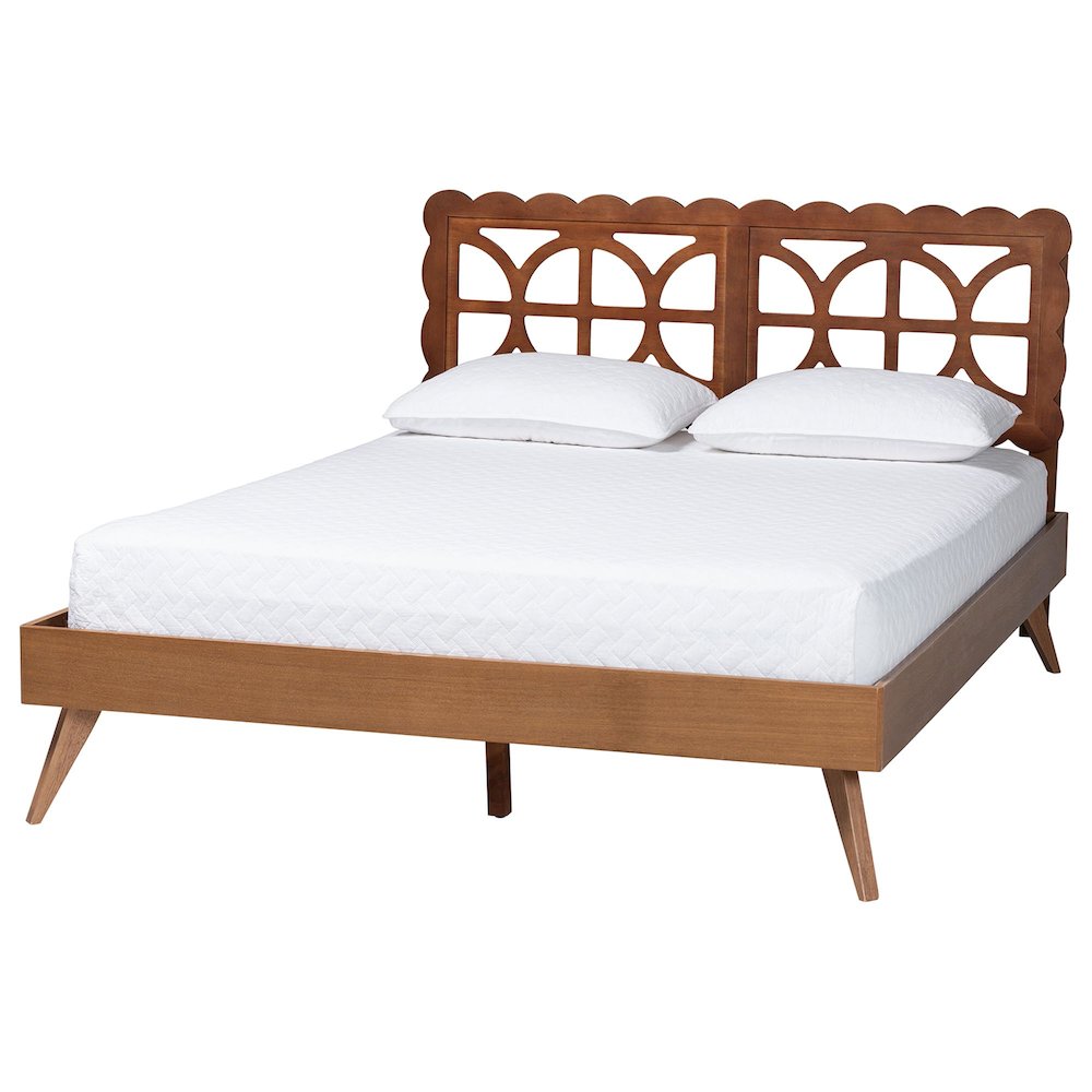 Shukura Platform Bed - Mid-Century Modern Bed with Lasercut Headboard, Queen. Picture 1