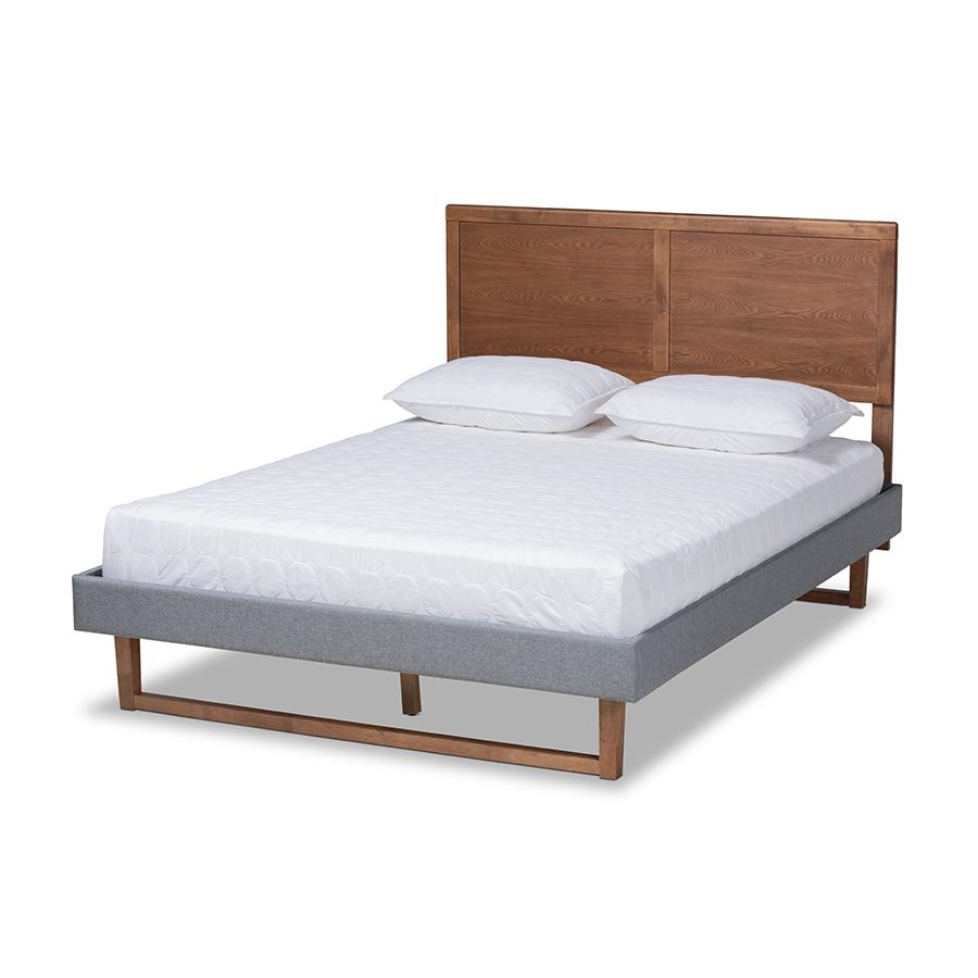 Ash Walnut Brown Finished Wood Full Size Platform Bed. Picture 1