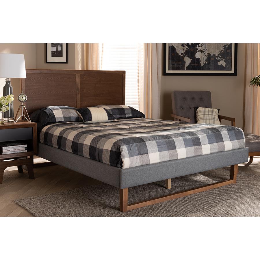 Ash Walnut Brown Finished Wood Full Size Platform Bed. Picture 6