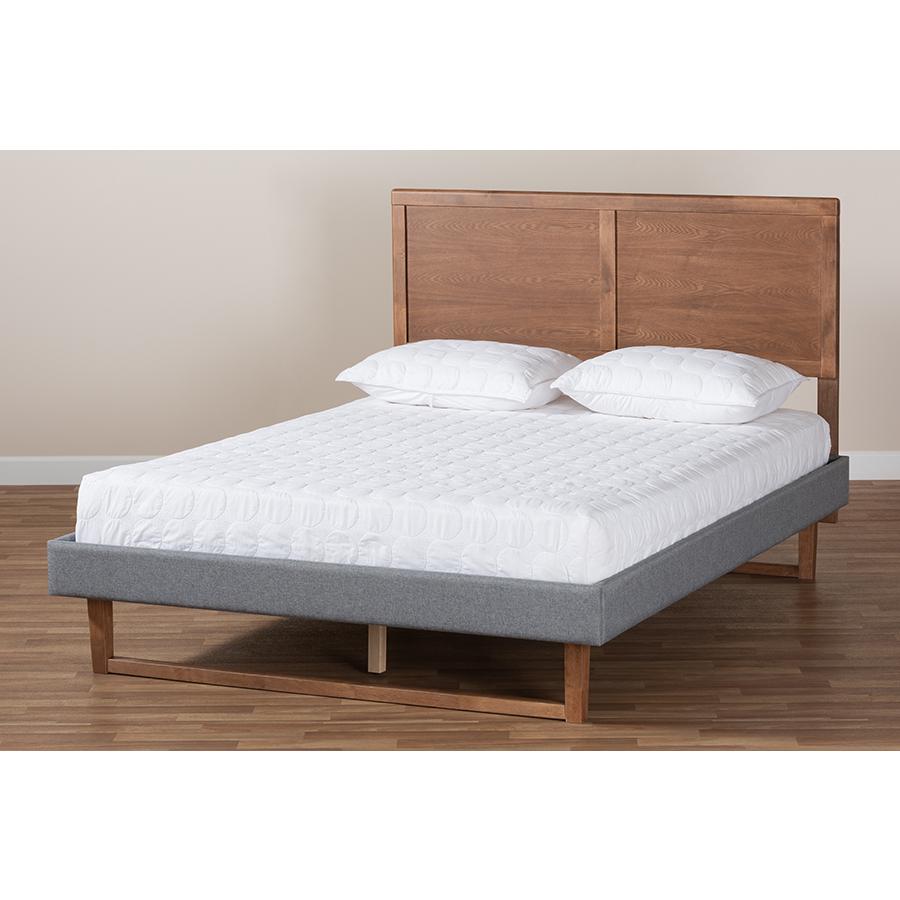 Ash Walnut Brown Finished Wood Full Size Platform Bed. Picture 7