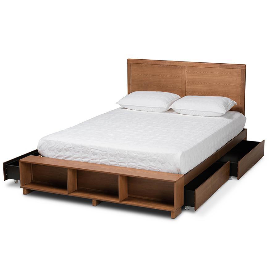 Wood Full Size 4-Drawer Platform Storage Bed with Built-In Shelves. Picture 2