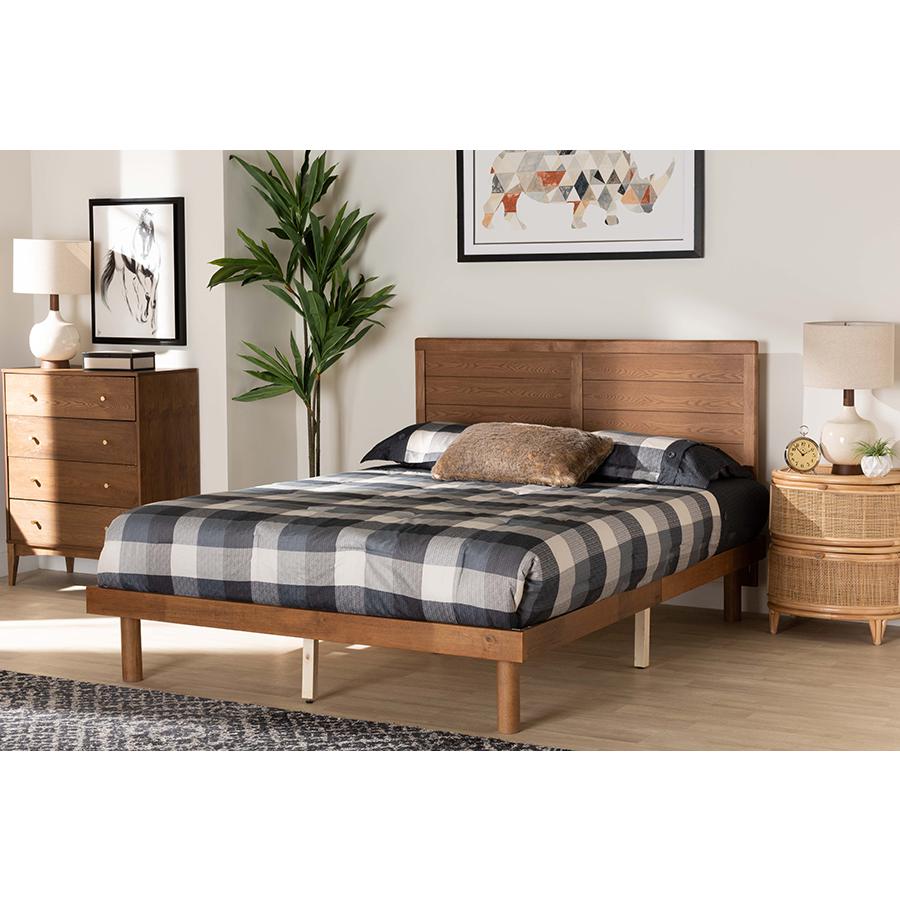 Daina Mid-Century Modern Ash Walnut Finished Wood Full Size Platform Bed. Picture 7