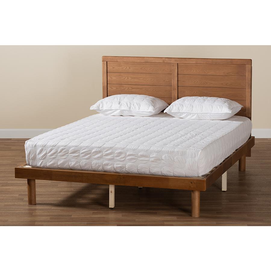 Daina Mid-Century Modern Ash Walnut Finished Wood Full Size Platform Bed. Picture 8