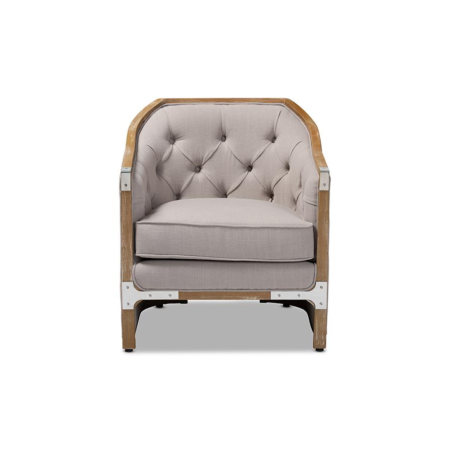 Whitewashed Oak Wood Armchair with Metal Accents. Picture 2