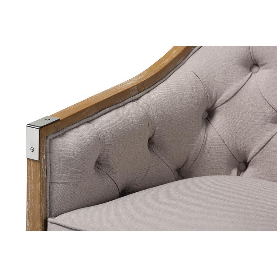 Whitewashed Oak Wood Armchair with Metal Accents. Picture 5
