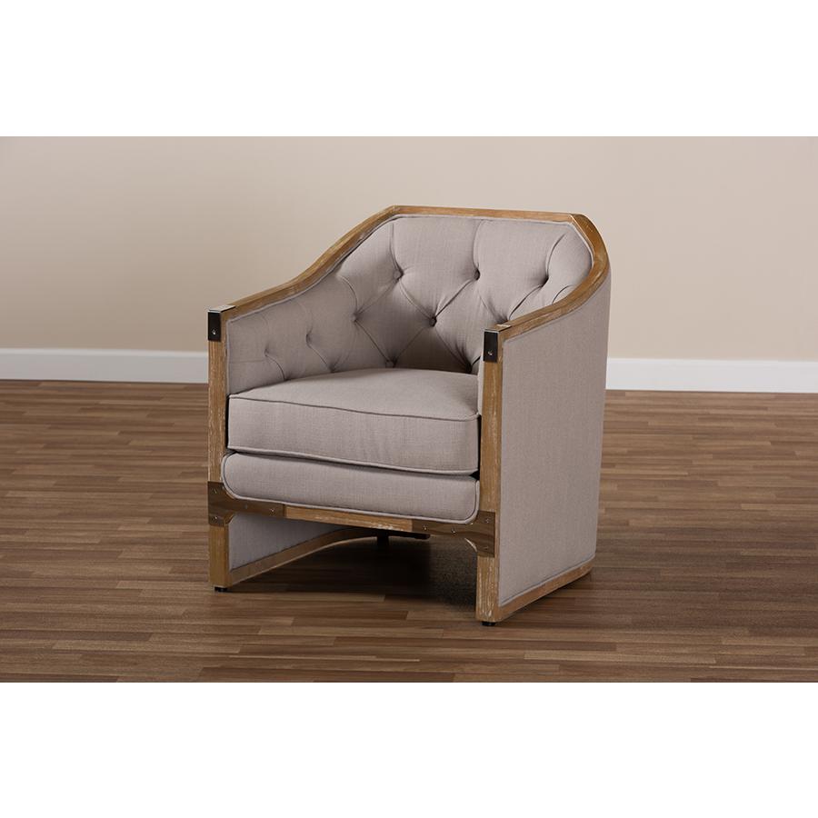 Whitewashed Oak Wood Armchair with Metal Accents. Picture 8