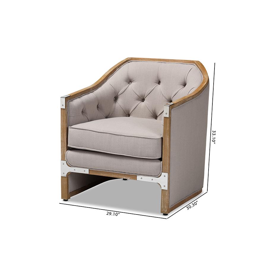 Whitewashed Oak Wood Armchair with Metal Accents. Picture 9