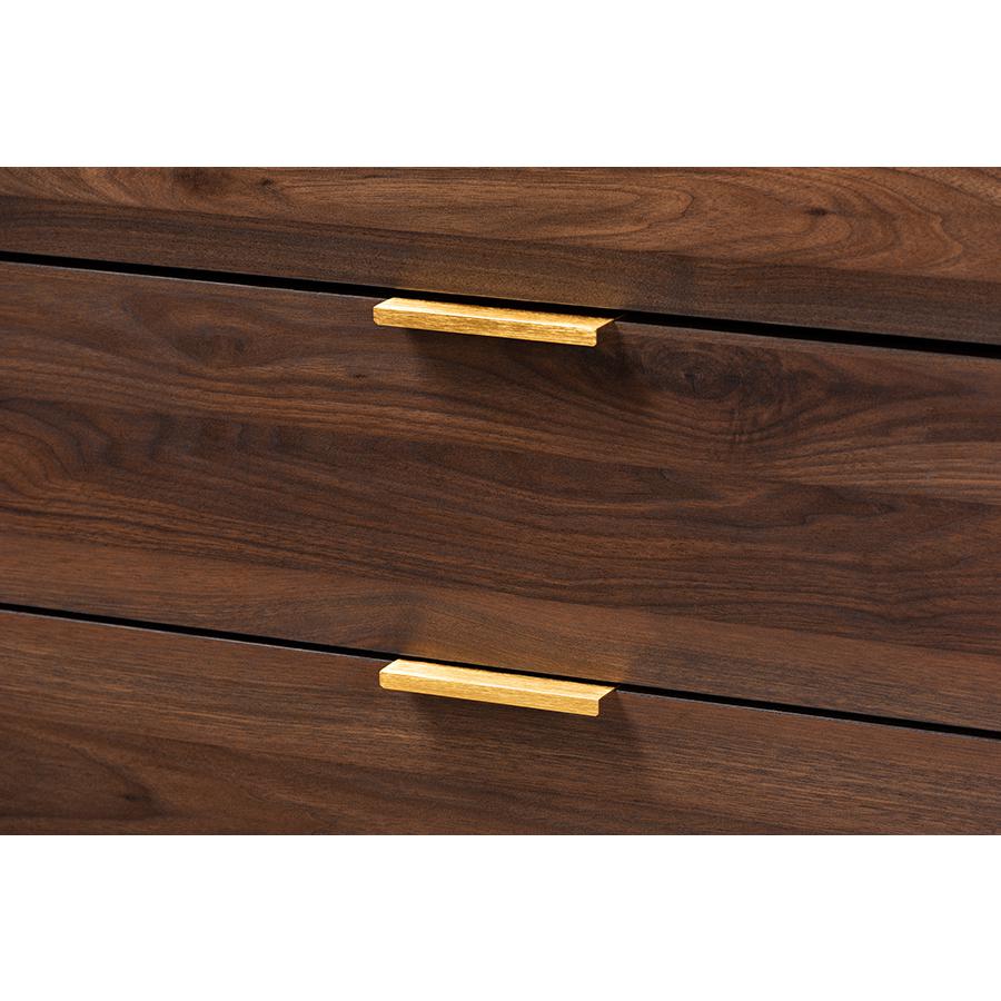 Lena Mid-Century Modern Walnut Brown Finished 5-Drawer Wood Chest. Picture 5