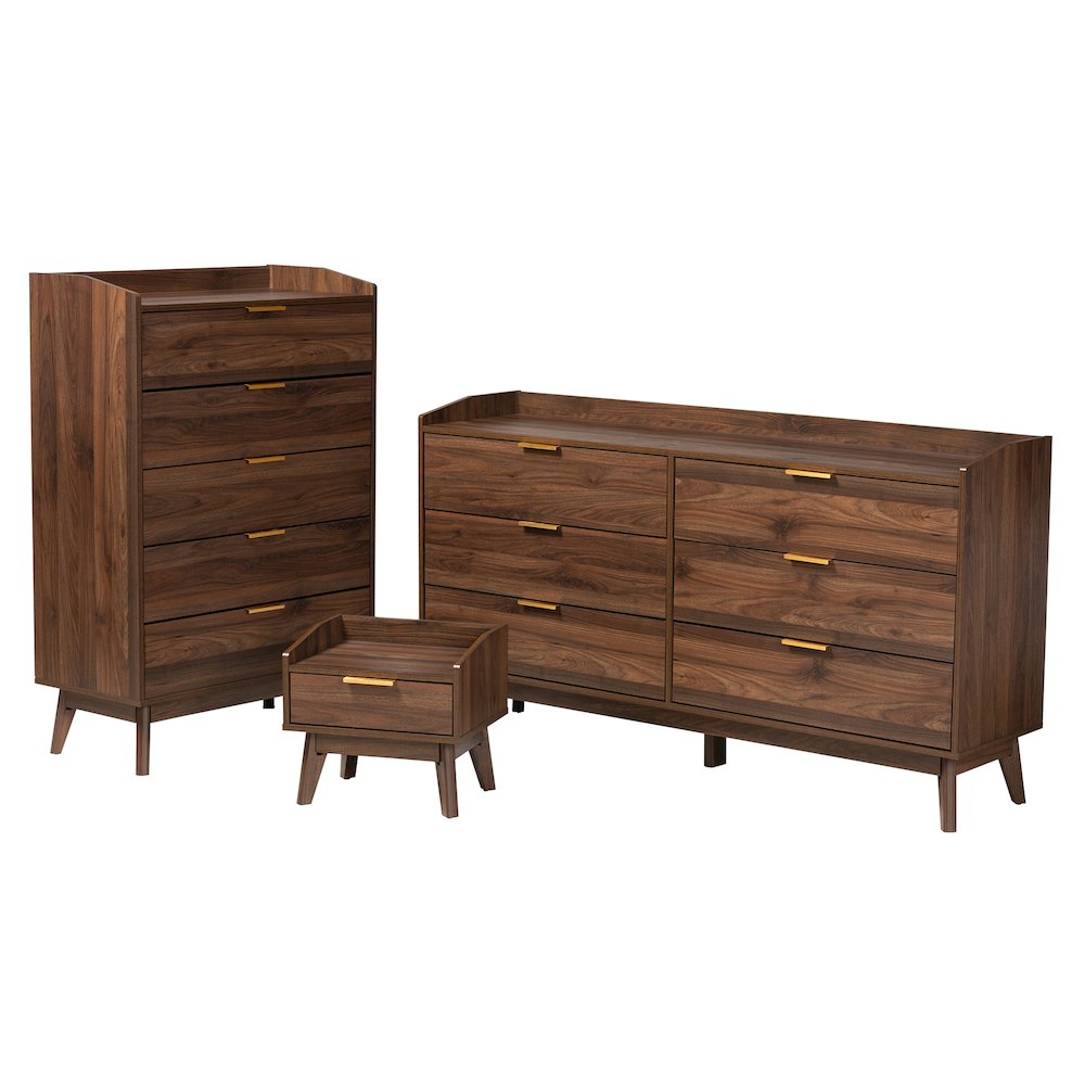 Lena Mid-Century Modern Walnut Brown Finished Wood 3-Piece Storage Set. Picture 1